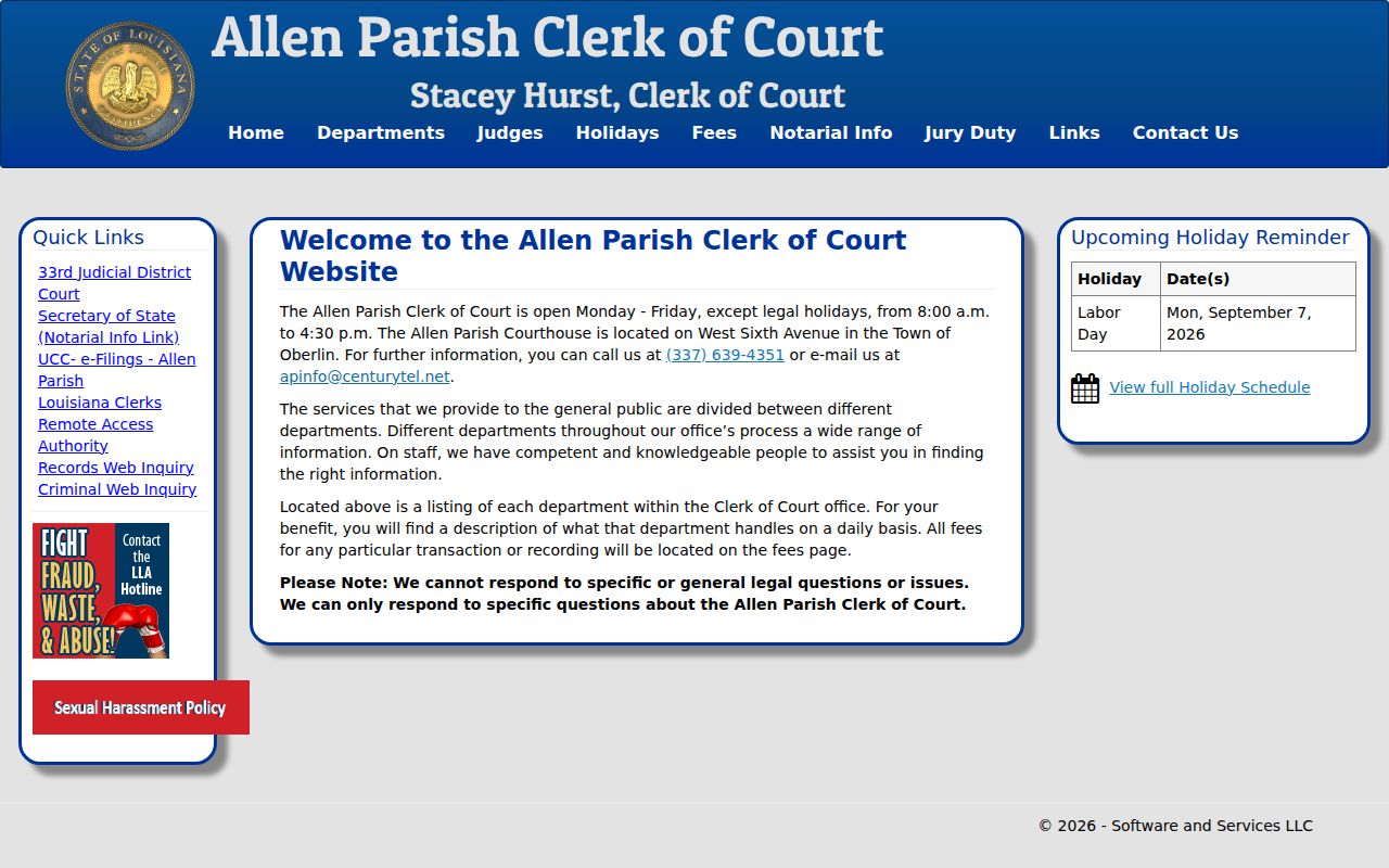 Allen Parish court case lookup at the clerk gateway