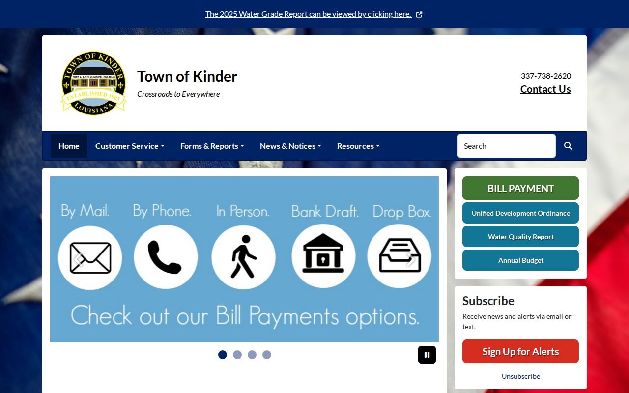 Town of Kinder government contact page