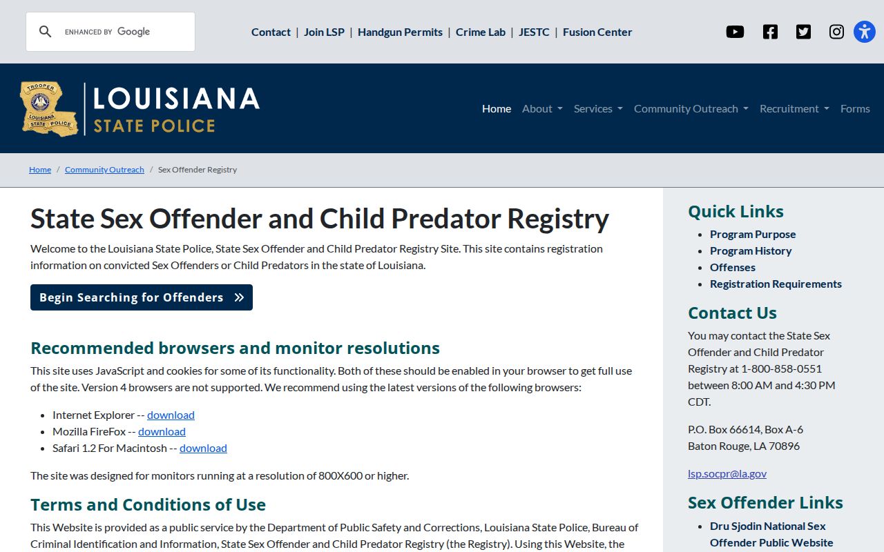 Allen Parish sex offender lookup through the Louisiana registry